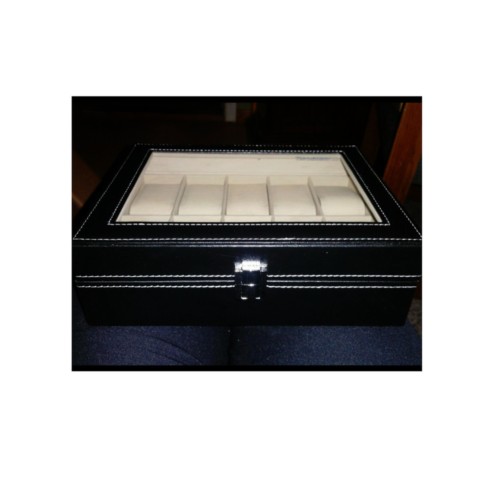 NEW MENS LEATHER 10 SLOT ORGANIZER WATCH BOX - Picture 2 of 3